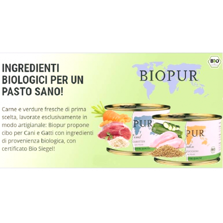 Biopur umido biologico al Pollo Farro e Zucchini per cani 400 gr